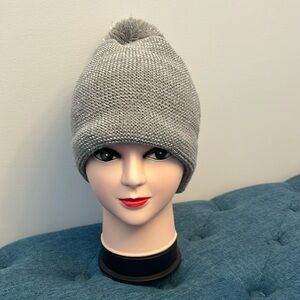 Gray Knit Metallic Pom Pom Hat-See Photos